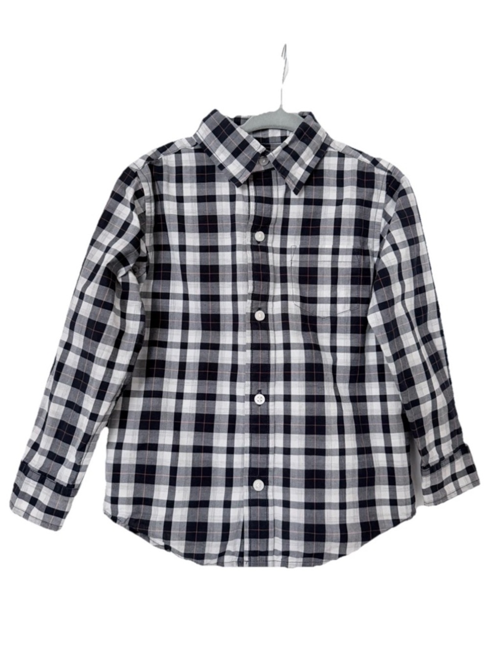 Janie & Jack Boys 3T Plaid White Navy Orange Button Down Dress Shirt, EUC